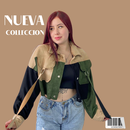 Chaqueta Dama Gamuza Combinada.
