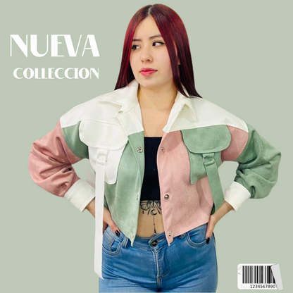Chaqueta Dama Gamuza Combinada.